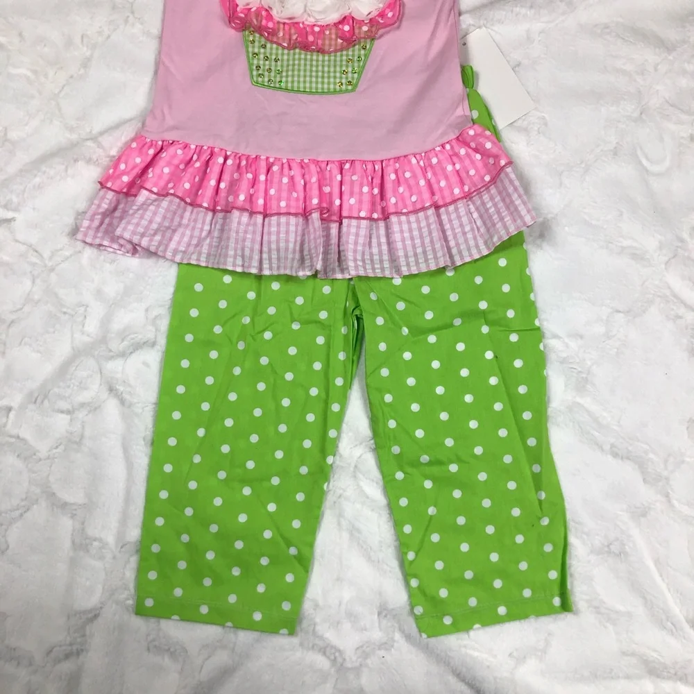 Bonnie Jean Pink and Green Polka Dot Cupcake Outfit size 5